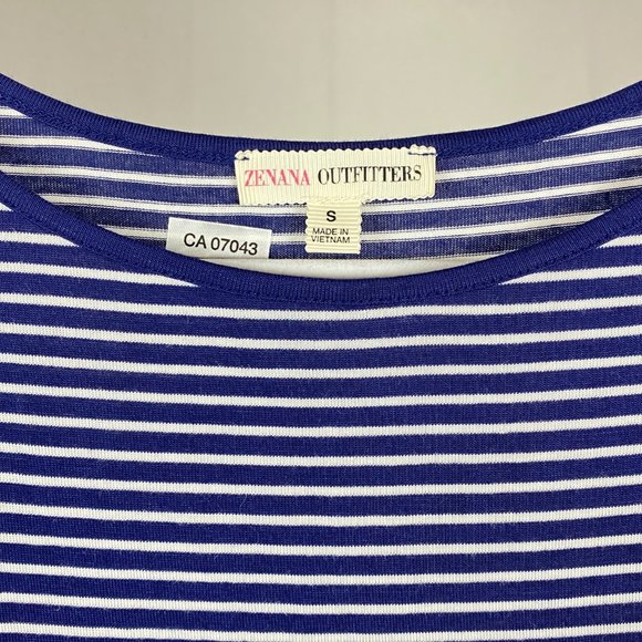 Zenana Outfitters Women's Blue and White Striped Top T-shirt with Pointe… - Picture 3 of 7